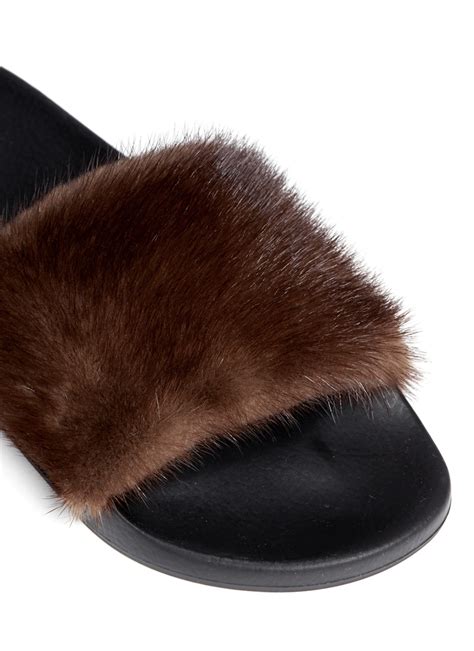 Givenchy Womens Mink Fur Slide On Casual Pool Side Sandals 